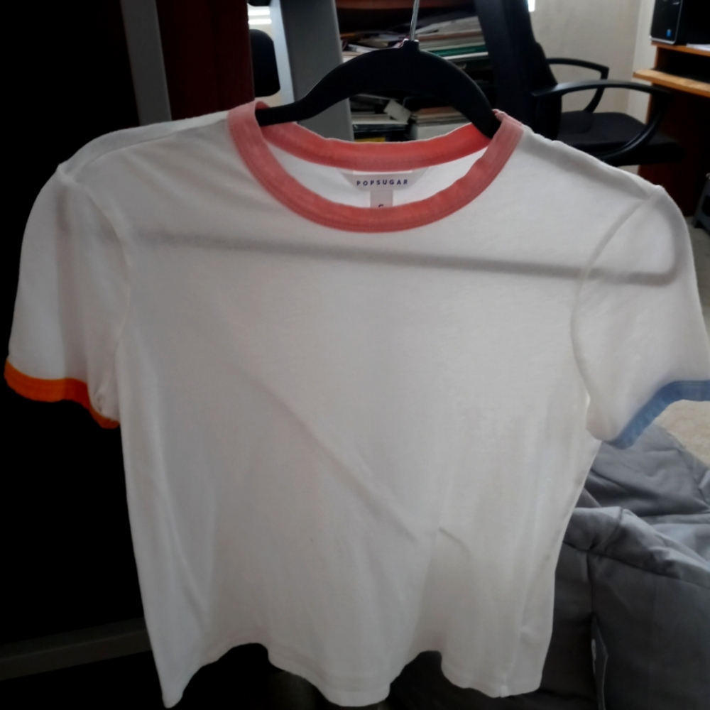 Popsugar White tee with multicolor sleeves